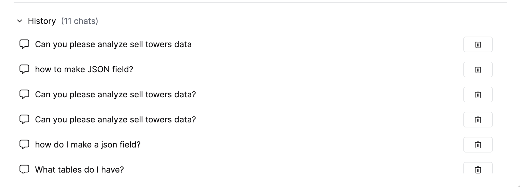 Список истории чатов