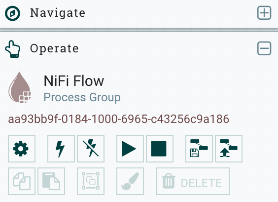 Страница NiFi Flow Configuration с выделенной кнопкой-шестерёнкой